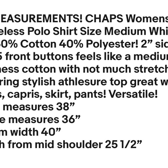 CHAPS Womens Sleeveless Polo Shirt Size Medium White New - Picture 8 of 8